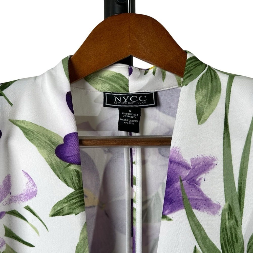 NYCC Women's Small Floral Print Jacket White Purple Open Front Office Career - Picture 4 of 11